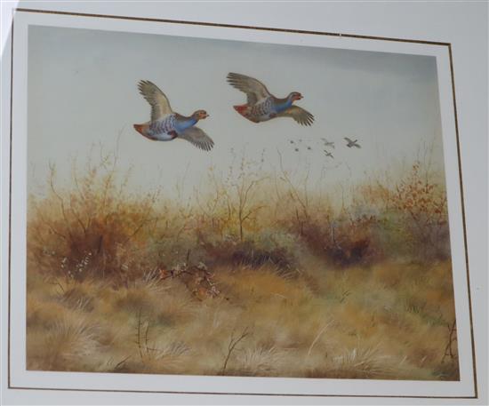 Philip Rickman (1891-1982), watercolour and gouache, Partridge in November, signed, 28 x 36cm